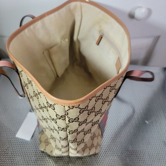 ❤️Host Pick❤️ Gucci Jolicoeur Stripe Tote/Bag Beige/Brown canvas- Monogrammed - Picture 6 of 6